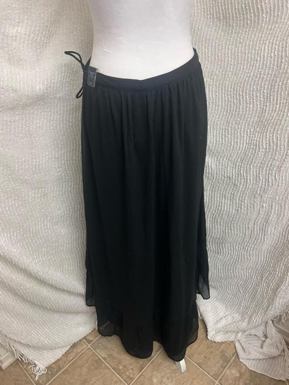 Abercrombie & Fitch Black Wrap Midi Skirt NWT Tall Large Asymmetrical Ruffle - Picture 6 of 9